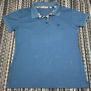 Teal Burberry Brit Women’s Designer Polo Size Medium Embroidery Plaid
